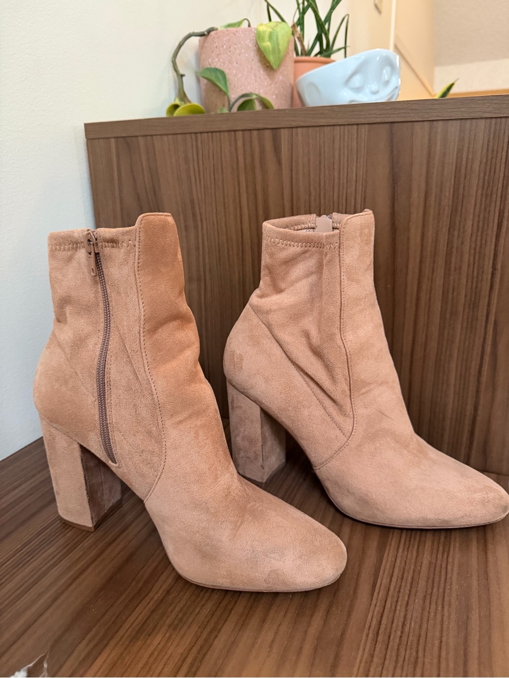 Aldo Taupe Suede Block Heel Ankle Boots